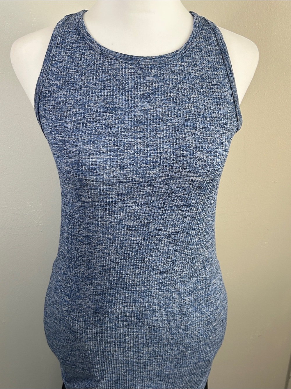 Athleta Long Heathered Navy Blue Ribbed Racerback Activewear Workout Tank